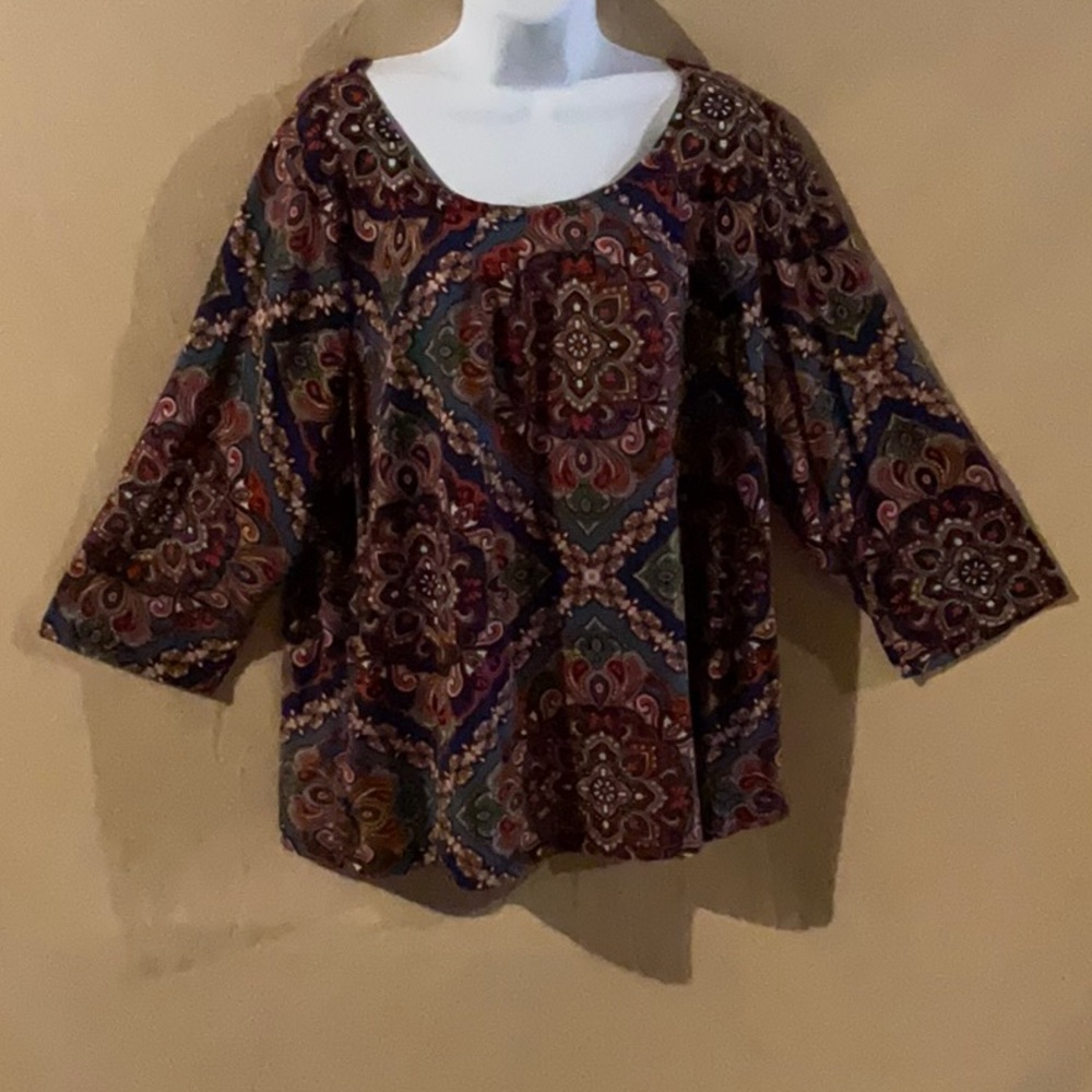 Isela Size 3X 3/4 Sleeve Printed Tunic